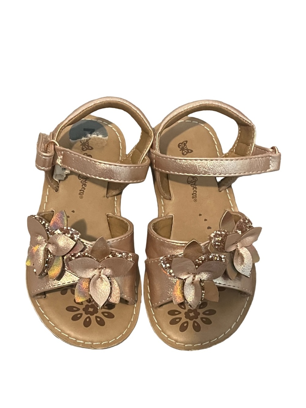 Self Esteem Girls Metallic Rose Gold Flower Strap Sandals Toddler: 7.